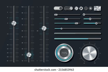 Sound mixer sliders. Interface elements for music programs and applications for dj concept. Player and audio processing, modern technology and digital world. Cartoon flat vector illustration