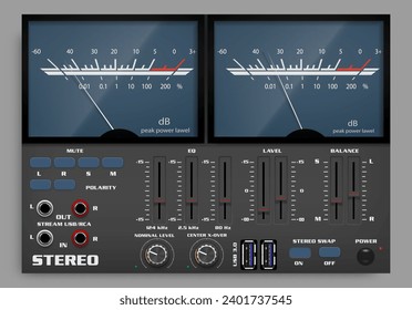 deslizadores del mezclador de sonido. Elementos de interfaz para programas de música y aplicaciones para el concepto dj. Procesamiento de reproductor y audio, tecnología moderna y mundo digital. Ilustración vectorial.