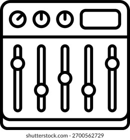 Design vetorial de mixer de som em estilo moderno, equilíbrio de áudio podcast e conceito de edição, ilustração de estúdio multimídia. Ícone de Linha