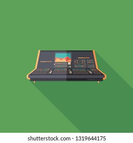 Sound mixing console flat square icon with long shadows.