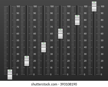 Sound mixing console on black background.