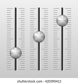 Sound mixing console on grey background.