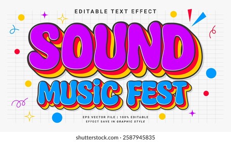 Sound music fest 90s retro editable text effect template