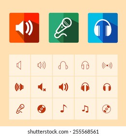 Sound and music flat design icons