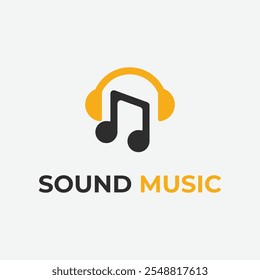 sound music logo with headset and tone music shape icon design