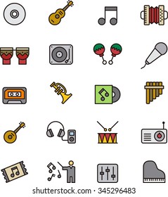 SOUND & MUSIC set of outline icons