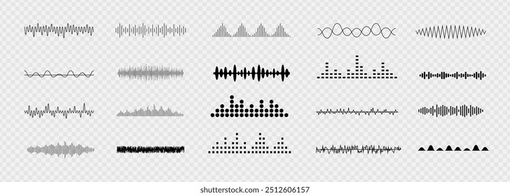 Efeito de ondas de som e música. Equalizador. Ondas de rádio ou de voz. Sinal de alta frequência. Sinal sonoro	
