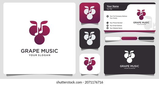 Sound or music of Wine Icon Logo with business card. Grape Fruit icon logo illustration