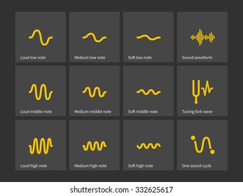 Sound note wave types icons. Vector illustration.
