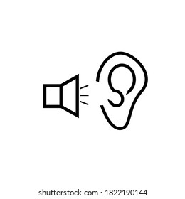 Sound notification. Loud sound. Megaphone and ear. Icon, Sign. Vector illustration