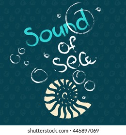 sound of ocean sea art lettering with seashell bubbles background