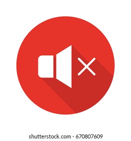 Sound off flat design long shadow glyph icon. Speaker volume mute. Vector silhouette illustration