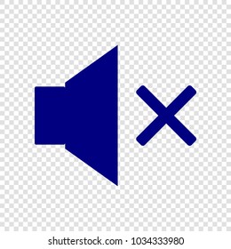 Sound OFF icon. muted. Vector. Navy blue flat icon on transparent background.