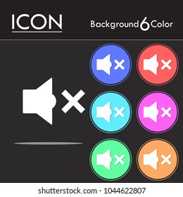 Sound off icon vector, Mute button vector isolated on six color background.