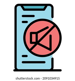 Sound off on smartphone icon. Outline sound off on smartphone vector icon color flat isolated