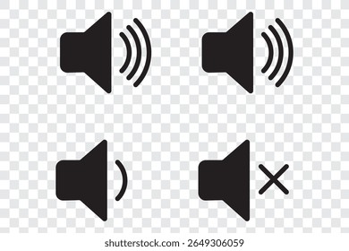 Sonido apagado y sonido en iconos vectoriales. Icono de altavoz de sonido en contorno negro. transmisión,