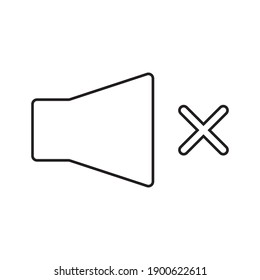Icono de sonido fuera del vector. Silenciar el altavoz del botón en el fondo blanco