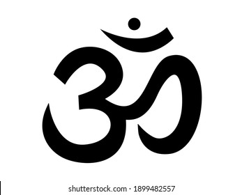 Sound Ohm. Main Black Symbol Of Sacred Mantra Pure Sound Yoga And Spirituality Religious Hinduism With Vector Buddhism.