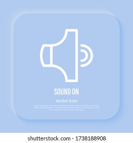 Sonó, megáfono con onda. Volumen. Icono de línea delgada para la aplicación. Ilustración vectorial.