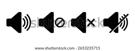 Sound  On and Off icon Vector. Speaker icon vector. Mute speaker icon. Loud speaker icon. Volume icons vector pack in black