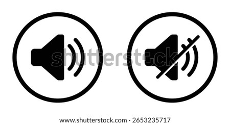 Sound  On and Off icon Vector. Speaker icon vector. Mute speaker icon. Loud speaker icon. Volume icons vector pack in black