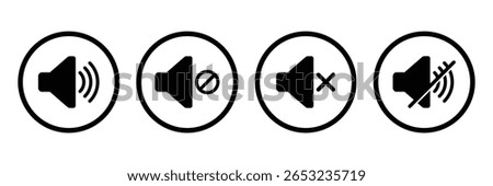 Sound  On and Off icon Vector. Speaker icon vector. Mute speaker icon. Loud speaker icon. Volume icons vector pack in black