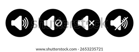 Sound  On and Off icon Vector. Speaker icon vector. Mute speaker icon. Loud speaker icon. Volume icons vector pack in black