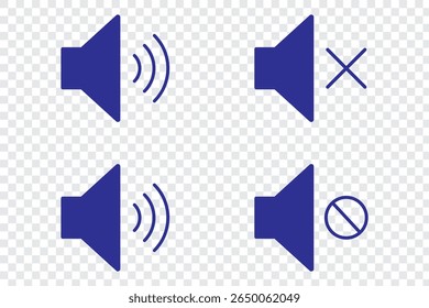 sound on off icons vector in line style . sound volume and mute icon. Volume allow and volume prohibit icon set. Sound and Mute. Volume icon set. EPS 10