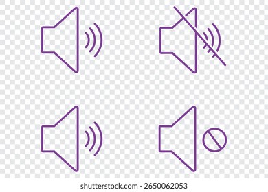 som on off icons vetor em estilo de linha . volume de som e ícone mudo. Conjunto de ícones de permissão e proibição de volume. Som e mudo. Ícone de volume definido. EPS 10
