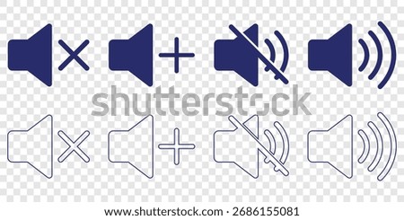 sound on off icons vector in line style . sound volume and mute icon. Volume allow and volume prohibit icon set. Sound and Mute. Volumes icon set. Speaker icon vector illustration. volume sign and 