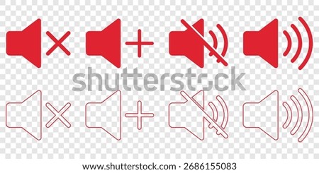 sound on off icons vector in line style . sound volume and mute icon. Volume allow and volume prohibit icon set. Sound and Mute. Volumes icon set. Speaker icon vector illustration. volume sign and 