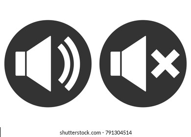 SOUND ON OFF sign. Loudspeaker icon in circle. Vector.