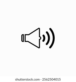 Sound outline vector icon. Black speaker pictogram, loud icon, flat audio button, noise symbol, volume logo, audio graphic element isolated on white background fully editable vector template