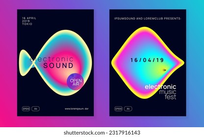 Sound Party. Dynamic Background For Presentation Vector. House And Concert Design. Indie Techno Poster. Fun Glitch For Cover. Pink And Blue Sound Party