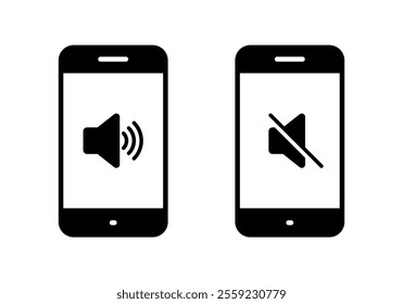 Sound phone icon. Cellphone with volume speaker sign symbol. Ring and mute mode concept