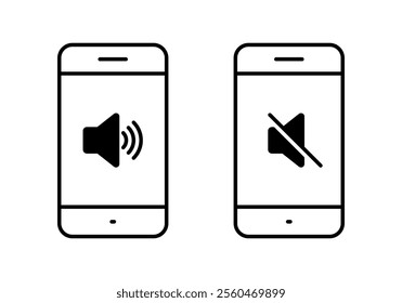 Sound phone icon isolated on white background. Cellphone with volume speaker sign symbol. Ring and mute mode concept