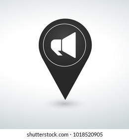 sound pin. Map pin icon.