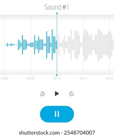 Uma interface de reprodutor de som com um gráfico de forma de onda de áudio, perfeito para arte de app, plataformas de música e design de estúdio