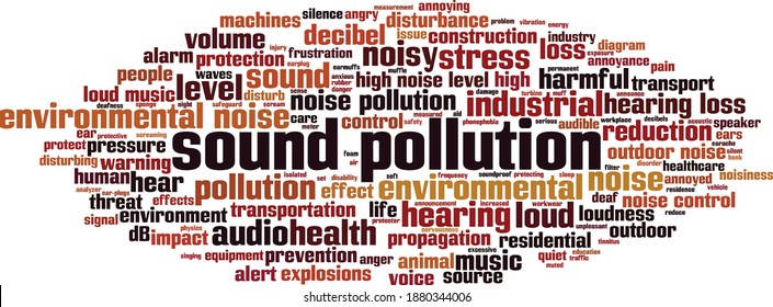 Sound pollution cloud concept. Collage made of words about sound pollution. Vector illustration 