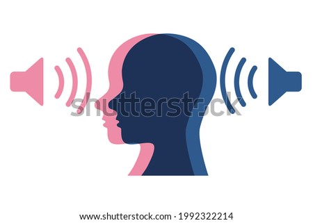 Sound pollution vector illustration. Sillhouette of a person surrounded by noisy loud speakers.