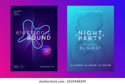 Poster de som. Evento Edm Azul. Revista Fest. Vetor de transição. Pink Techno Design. Convite de Áudio da Boate. Discotheque Eletro Graphic. Pôster de som violeta