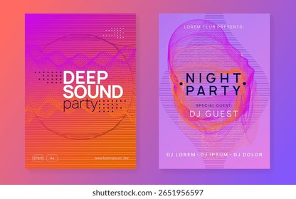 Poster de som. Design de dança. Convite de Batida de Boate. Capa Eletro. Evento de festa violeta. Revista Green Discotheque. Gráfico de Concerto do Night Club. Pôster de som rosa