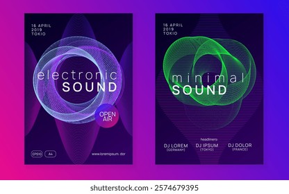 Sound Poster. Dance Festival Element. Green Party Design. Blue Techno Background. Night Club Banner. Psychedelic Radio Illustration. Trance Cover. Pink Sound Poster