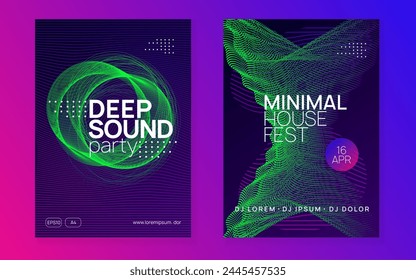 Sound Poster. Discotheque Design. Music Concert Template. Soundwave Radio Invitation. Trance Vector. Blue Dj Banner. Green Edm Background. Violet Sound Poster