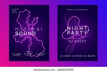 Sound Poster. Fest Flyer. Music Concert Element. Blue Dance Background. Electronic Audio Invitation. Green Party Banner. Electro Cover. Pink Sound Poster