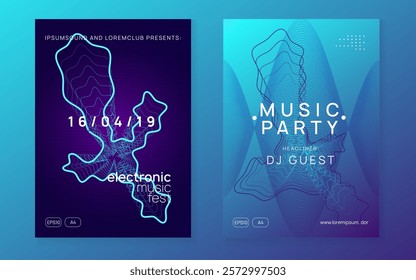 Sound Poster. Violet Discotheque Flyer. Night Club Magazine. Pink Techno Background. Music Concert Element. Electronic Radio Invitation. Festival Cover. Green Sound Poster