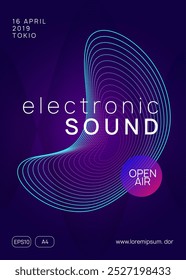 Sound Poster. Violet Edm Set. Fest Banner. Concert Vector. Night Club Trance Graphic. Pink Techno Design. Soundwave Disco Invitation. Green Sound Poster