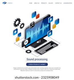 Sound processing 3d isometric vector concept illustration