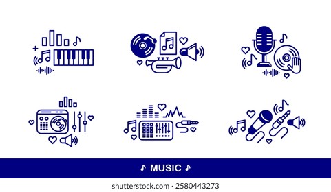 Sound producing and audio engineering vector detailed icons set, music mix and recording studio bundle, equipment and instruments.