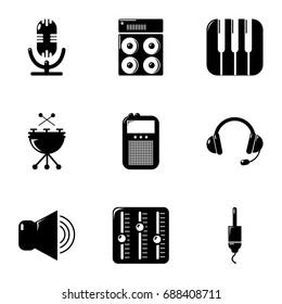 Sound producing icons set. Simple set of 9 sound producing vector icons for web isolated on white background